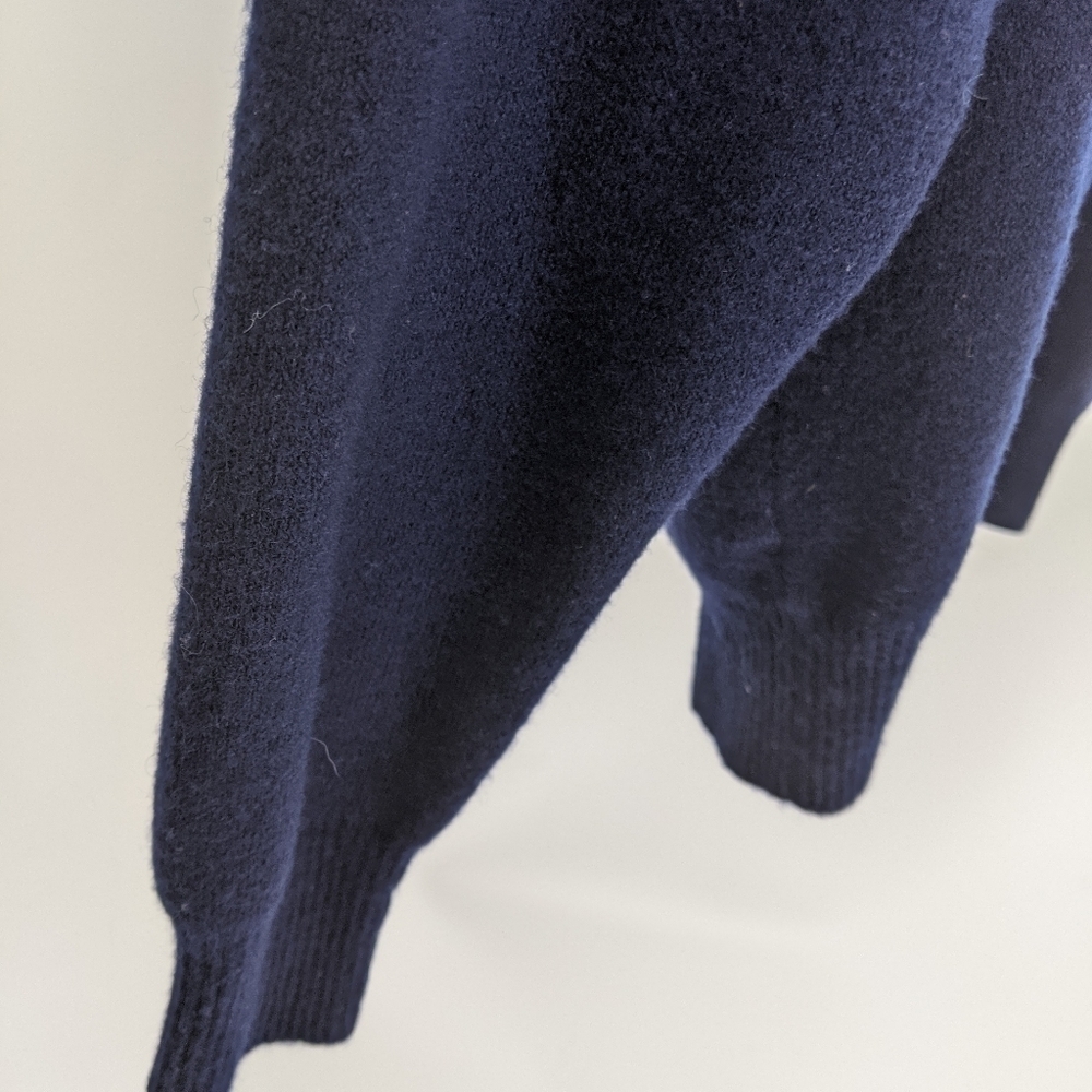 VTG MEISTER 100% New Wool Sweater Pullover Partial Button Navy Blue & Tan L - Picture 11 of 12